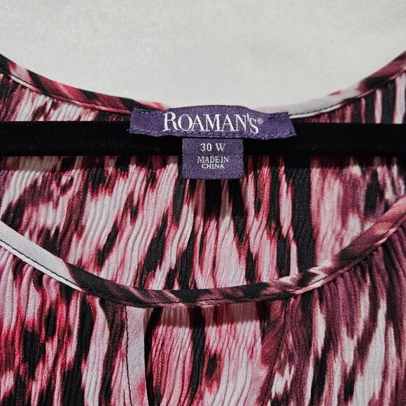 ROAMAN'S PINK BLACK WHITE PATTERN ¾ LENGTH SLEEVE BODICE KEYHOLE TUNIC  30W - Picture 4 of 4